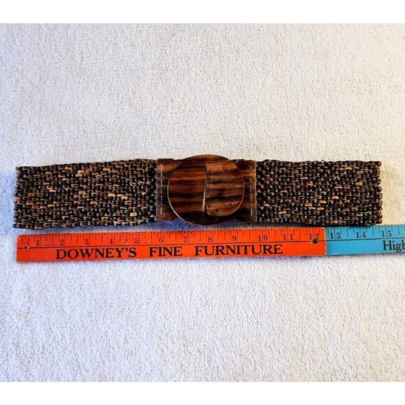 VTG 80S Stretch Wood Bead Belt Wide Statement Boho Primitive Hippie Chic Medium - Picture 2 of 6